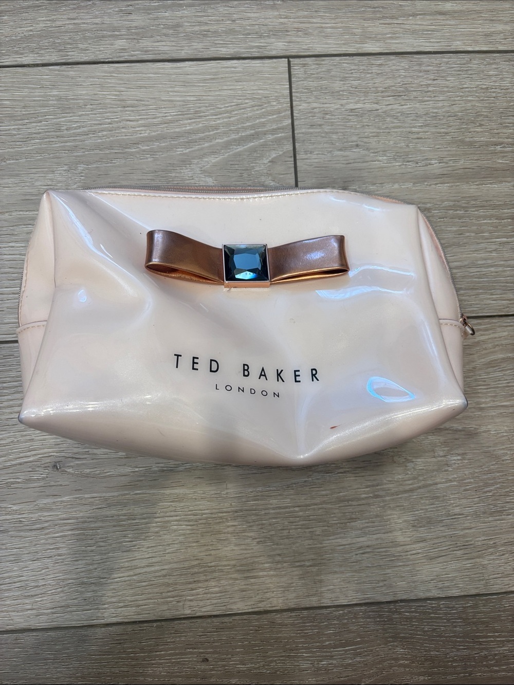 Ted Baker Pale Pink Patent Cosmetic Pouch with Metallic Bow
